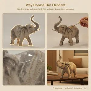 Resin elephant ornament with marble texture, exquisite handcrafted details for home decor.