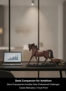Resin horse figurine desk decor, luxury office ornament, brown running animal statue