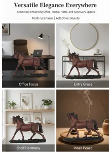 Resin horse figurine detail showing realistic wood grain texture and multi-scene interior decor.