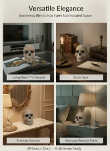 Resin skull decor with unique water transfer texture, perfect for Halloween and home decor.