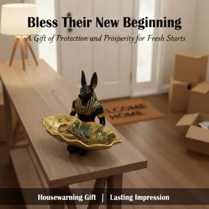 Detailed view of the Egyptian Anubis resin key bowl ornament, perfect for home decor.