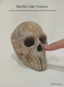 Resin skull decor with marble-like texture, perfect for Halloween and unique desktop display.