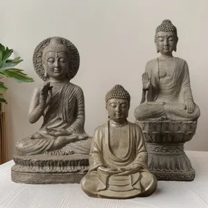 Zen Buddha Statue Resin Ornament Shakyamuni Tathagata Figurine Antique Home Living Room Entryway Desktop Decor Crafts