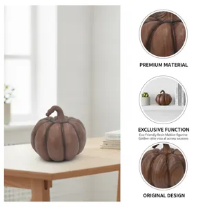 Resin wood grain pumpkin figurine detail view, premium home decor for autumn and everyday use.