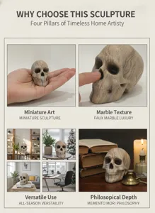 Resin skull sculpture with faux marble texture, miniature home decor and Halloween ornament.