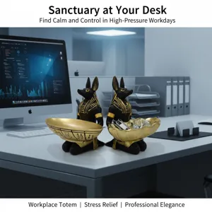 Egyptian Anubis resin desktop storage tray, luxury office and home decorative ornament detail.