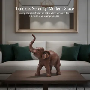 Resin elephant ornament with dark walnut grain, lucky animal sculpture for modern home decor.