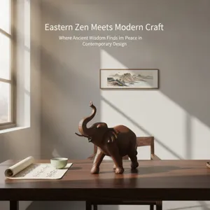 Resin elephant figurine home decor desktop ornament lucky wealth zen style detailed view
