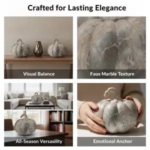 Faux marble resin pumpkin decor, premium seasonal tabletop ornament for home and living spaces.