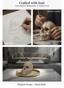 Creative resin skull figurine for halloween and home desk decor, exquisite handmade craft.