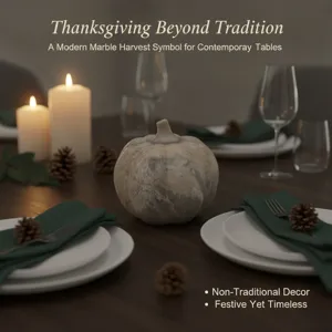 Modern marble pattern resin pumpkin tabletop decoration for holiday and autumn home interior decor.