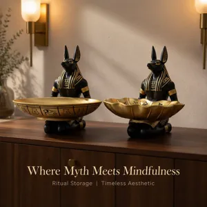 Egyptian Anubis Resin Figurine Storage Tray Black And Gold Desktop Ornament Home Decor Creative Craft Gift