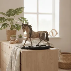 Resin Running Horse Figurine Water Transfer Marble Wood Grain Statue Modern Minimalist Desk Ornament For Home Decor