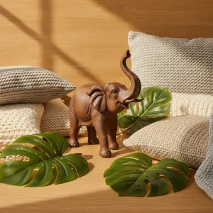 Eco-Friendly Resin Elephant Ornament Deep Walnut Wood Grain And Faux Marble Lucky Wealth Animal Figurine For Home Living Room Table Decor Gift
