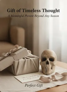 Resin skull ornament tabletop decor with fabric gift box for Halloween home decoration.