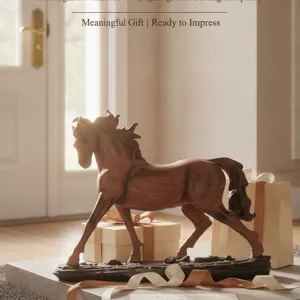 Resin horse figurine sculpture for home office decor, elegant galloping horse table ornament.