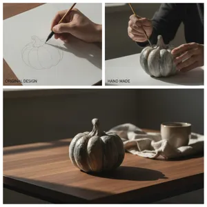 Handmade resin pumpkin ornament for home decor, vintage style tabletop decorative piece.