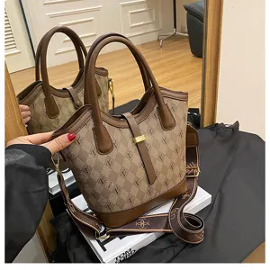 Vintage retro fashion bucket handbag large capacity shoulder cross body bag for women