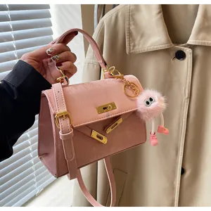 Korean style pink Kelly bag women 2024 spring fashion embossed shoulder messenger bag cute