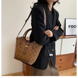 Retro women bucket bag large capacity shoulder crossbody bag vintage stylish PU leather handbag