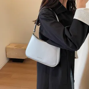 Women silver baguette shoulder bag minimalist PU leather underarm handbag stylish daily wear