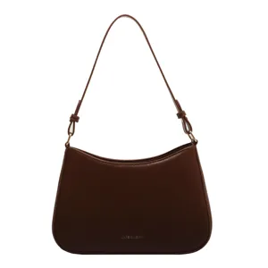 Retro brown women shoulder bag baguette underarm bag fashion PU leather handbag.