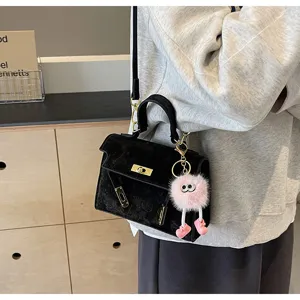 Korean style women's black embossed handbag fashion Kelly bag single shoulder crossbody bag