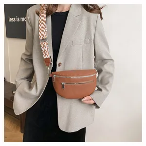 Sac bandoulière marron tendance pour femme sac banane élégant avec large sangle rétro chic