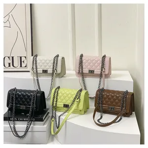 Stylish quilted chain shoulder bag set featuring classic flap design and multiple colors.