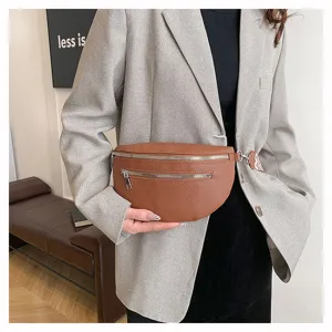 Sac de poitrine en cuir marron femme mode banane sac casual bandoulière selle style
