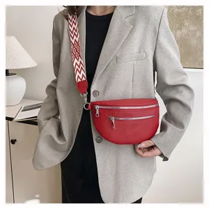 Femme élégant sac bandoulière boulette large sangle cuir rouge selle poitrine sac