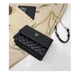 Fashionable women's quilted chain crossbody shoulder bag, stylish casual chic small square bag.