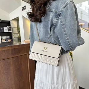Chic quilted chain shoulder bag for women, trendy minimalist crossbody bag with elegant flap design.