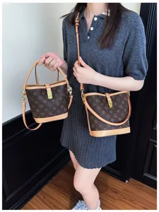 Retro printed bucket bag women fashion designer style shoulder crossbody handbag chic ladies