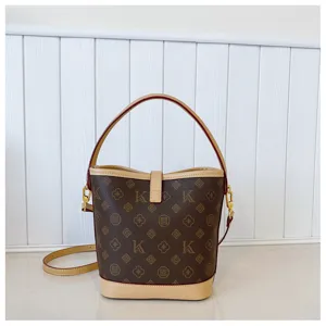 Retro Monogram Bucket Bag Women Fashion Luxury PU Leather Handbag Casual Crossbody Bag