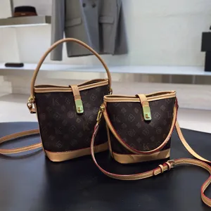 Vintage monogram bucket bag set with top handle and shoulder strap for women stylish daily