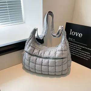 Stylish quilted puffer shoulder bag, soft cloud crossbody bag with zipper pocket for women.