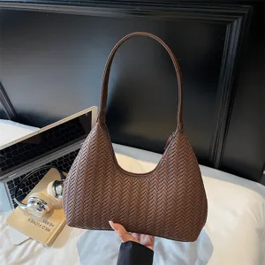 Sac Axillaire Tissé Français Femmes Mode Rétro Sac Bandoulière Croissant Cuir PU Sac Hobo Commuter Quotidien