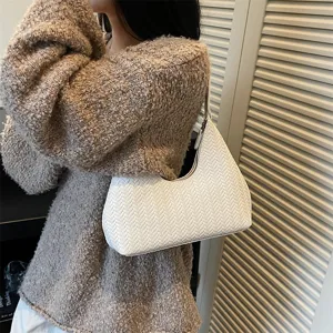 Sac à aisselle tissé français pour femmes sac porté épaule croissant rétro élégant