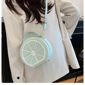 Carina borsa a tracolla con limone, elegante borsa a spalla rotonda chic da donna, design frutta.