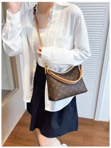 Classic brown monogram shoulder bag for women luxury style crossbody leather trim handbag