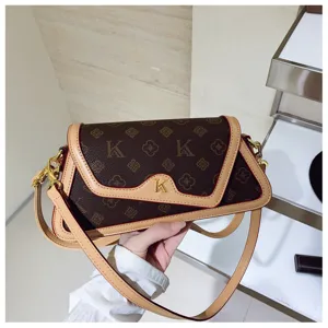 Stylish women's monogram shoulder bag underarm bag chic contrast color crossbody bag