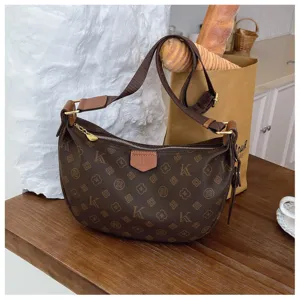 Brown monogram crescent shoulder bag stylish casual dumpling crossbody bag for women