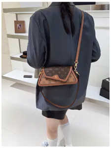 Women Monogram Crossbody Bag Trendy Asymmetric Shoulder Bag Fashion PU Leather Handbag