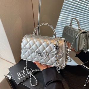 Women Quilted Chain Shoulder Bag Classic PU Leather Flap Crossbody Handbag Elegant Top Handle Satchel Purse For Daily Use