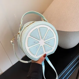 Graziosa borsa a tracolla rotonda a forma di limone per donna verde menta pelle PU
