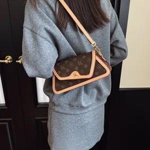 Stylish brown monogram shoulder bag women trendy armpit bag fashion casual messenger bag