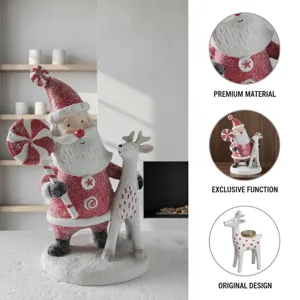 Christmas resin Santa Claus and reindeer figurine detail showing exquisite texture and design.