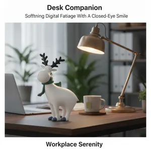 Resin Christmas Reindeer Figurine Desk Companion Cute Holiday Home Decor Gift 1pcs