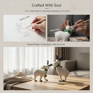Christmas reindeer resin figurine set, hand-painted holiday home decor and desktop ornament.